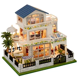 Diy Mini Wooden Dollhouse  Furniture Light Kit Doll House Casa Miniature Accessories Handmade Wooden Toys Birthday Gifts 2015New