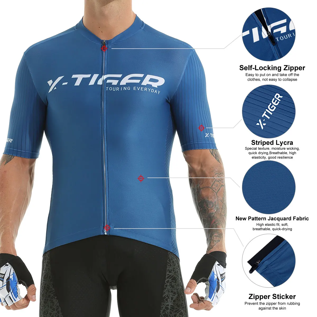 X-TIGER Cycling Jersey Set Summer Men\'s Cycling Set MTB Bicycle Clothes Anti-UV Riding Short sleeve Sportswear Bike Shorts Suit