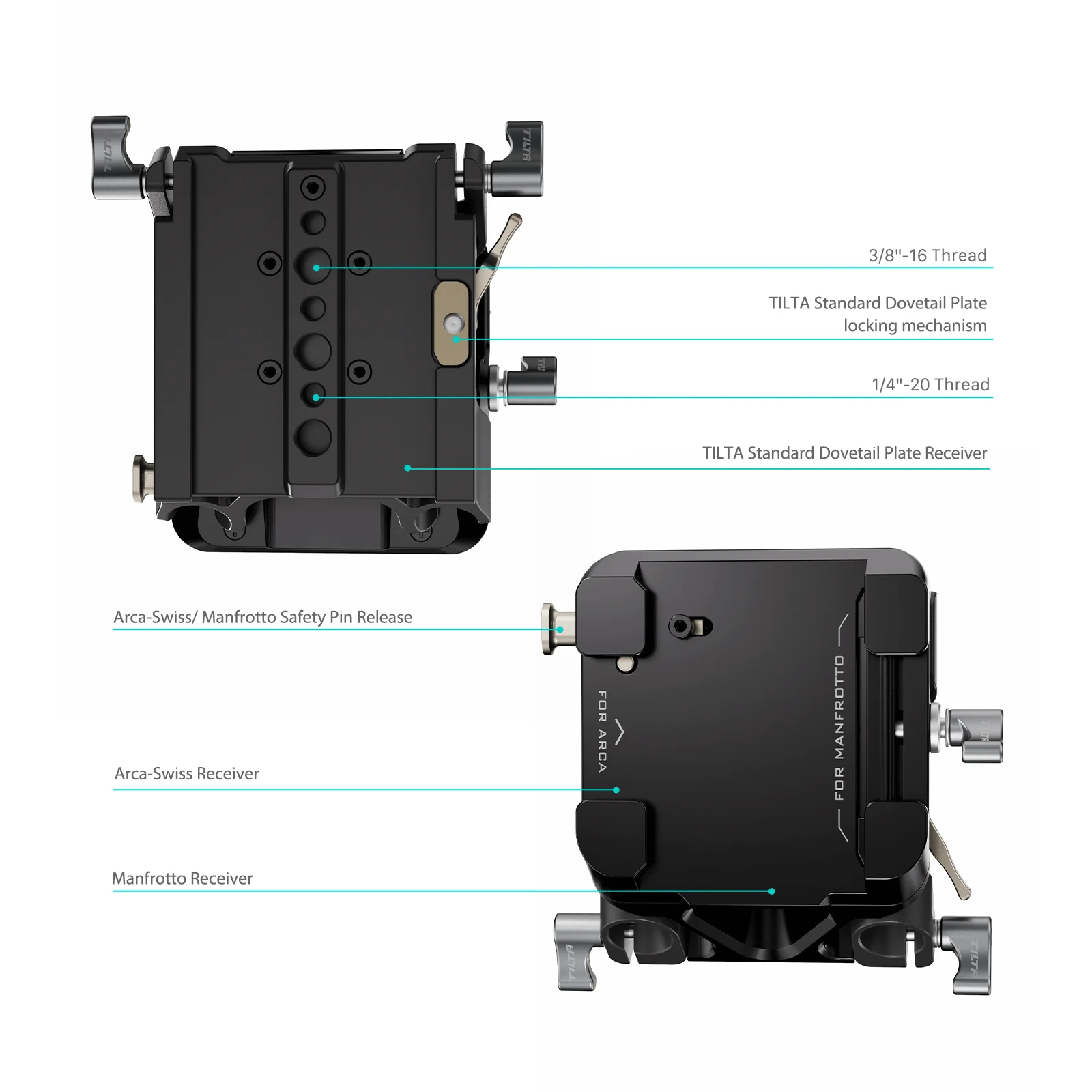 TILTA TA-DBPK-B 15mm LWS Arca Manfrotto Dual Baseplate Kit Snap-In Design ARCA and Manfrotto Quick Release Plates