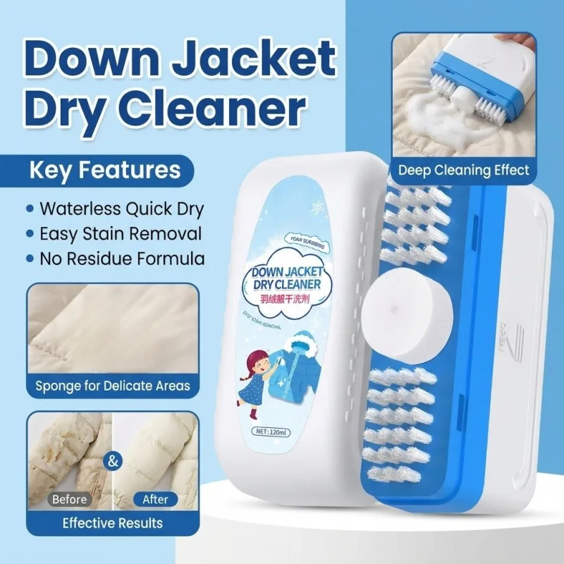 Multi-functional Down Jackets Dry Cleaning Agent Portable Waterless Stain Remover with Brush Designed for Stubborn Stains