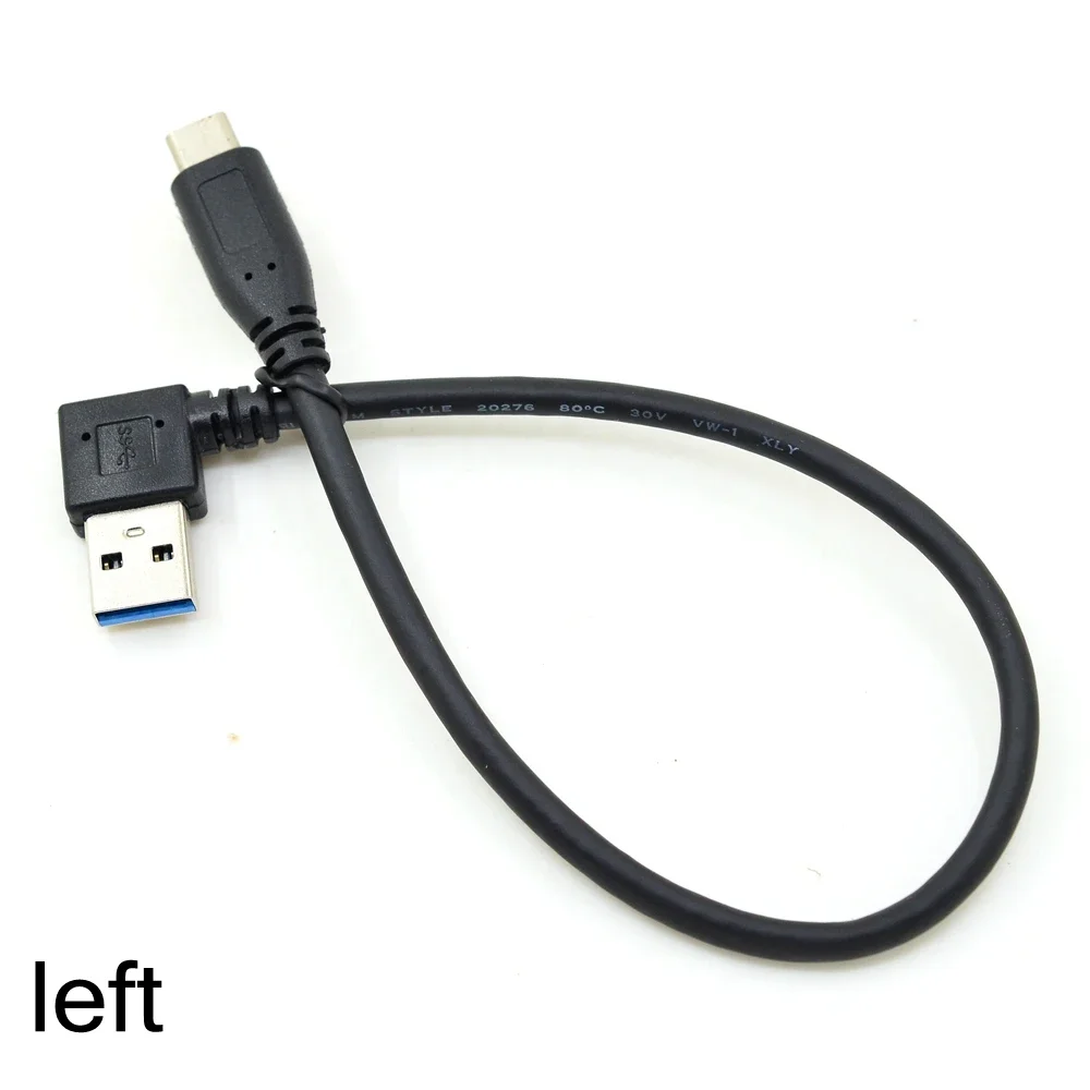 25CM Left / Right Angle Elbow USB 3.0 A Male To USB 3.1 Type-C Male Data Sync & Charge USB C Cable Converter Adapter 0.25m