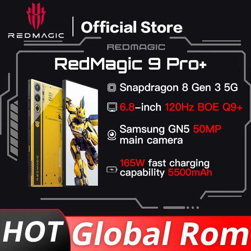 Global Rom Bumblebee Redmagic 9 Pro+ plus 6.8' 120Hz Snapdragon8 Gen3 Q9+ 5500mAh 165W Fast Charging 5G Smart Gaming Phone