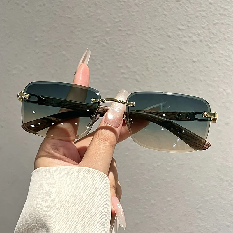 KAMMPT Rimless Rectangle Sunglasses Men Fashion Vintage Gradient Casual Shades Women Trendy Luxury Band Design Decor Sun Glasses