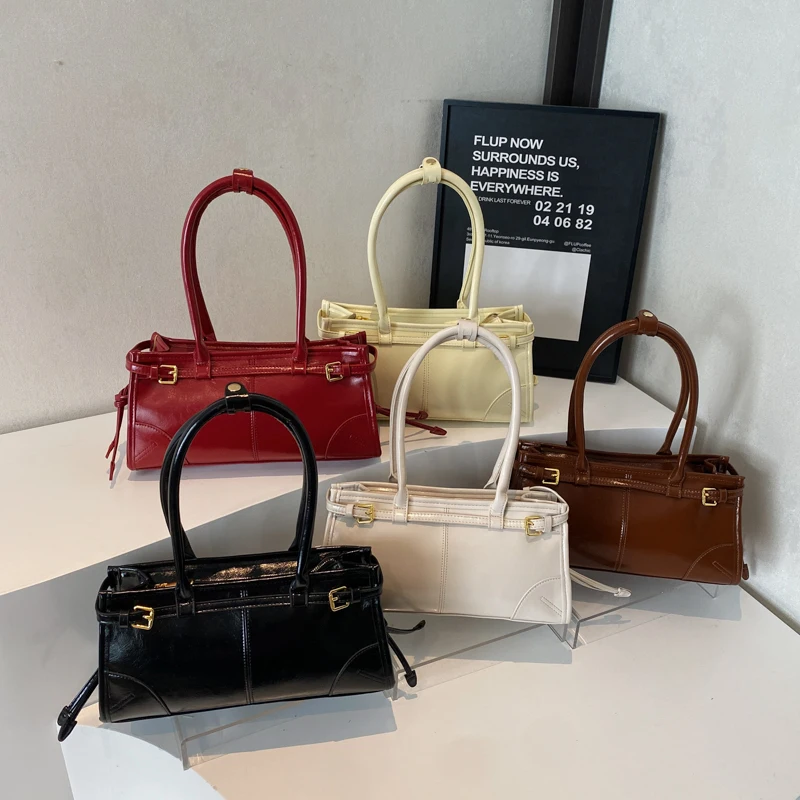 MOODS Belt Buckle Design Shoulder Bags For Women 2024 New Luxury Designer Pureses And Handbags Pure Color Large Capacity Shopper