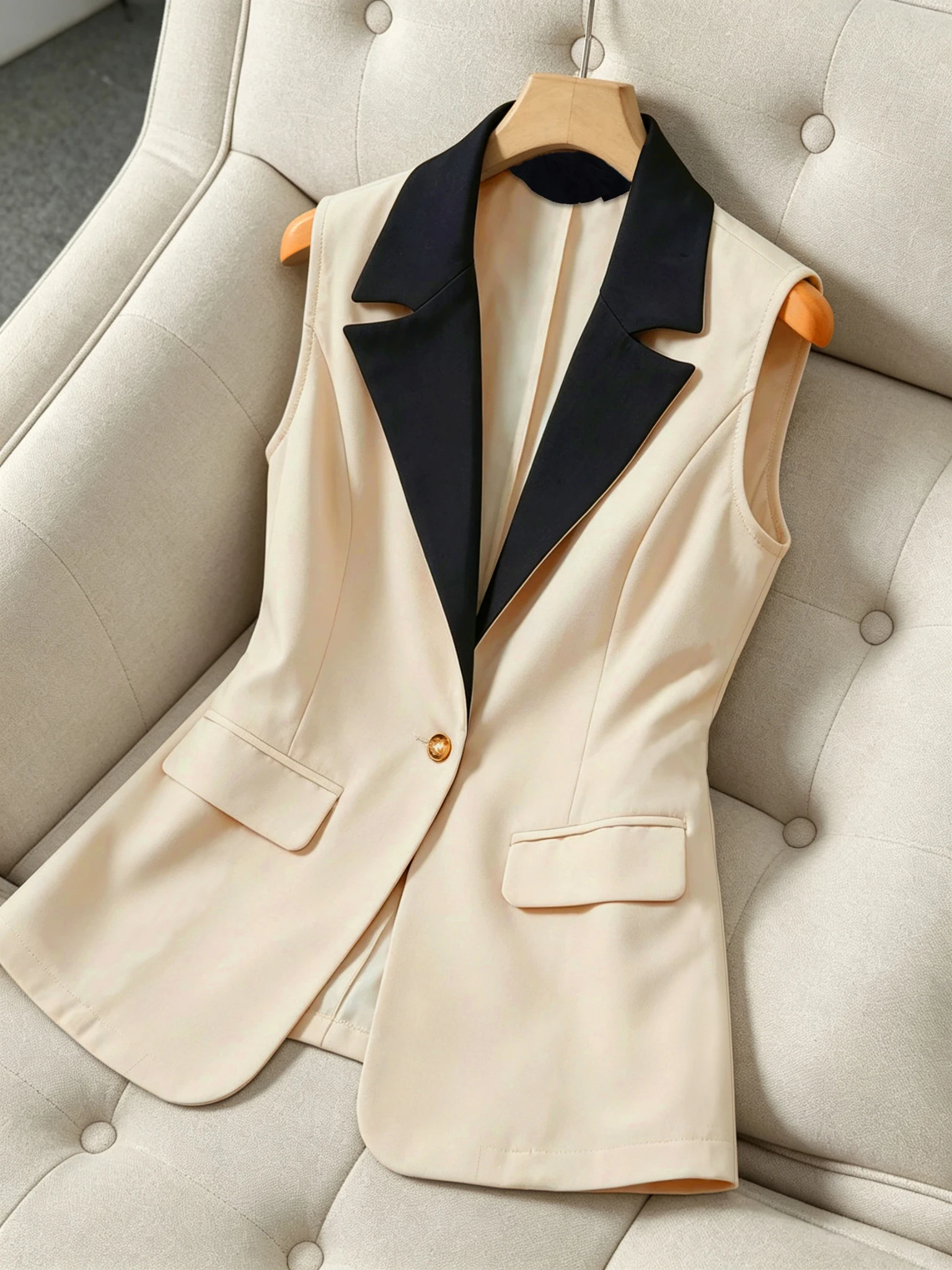 Spring Summer Color Clash Suit Vest No Lining for Men's Casual Wear