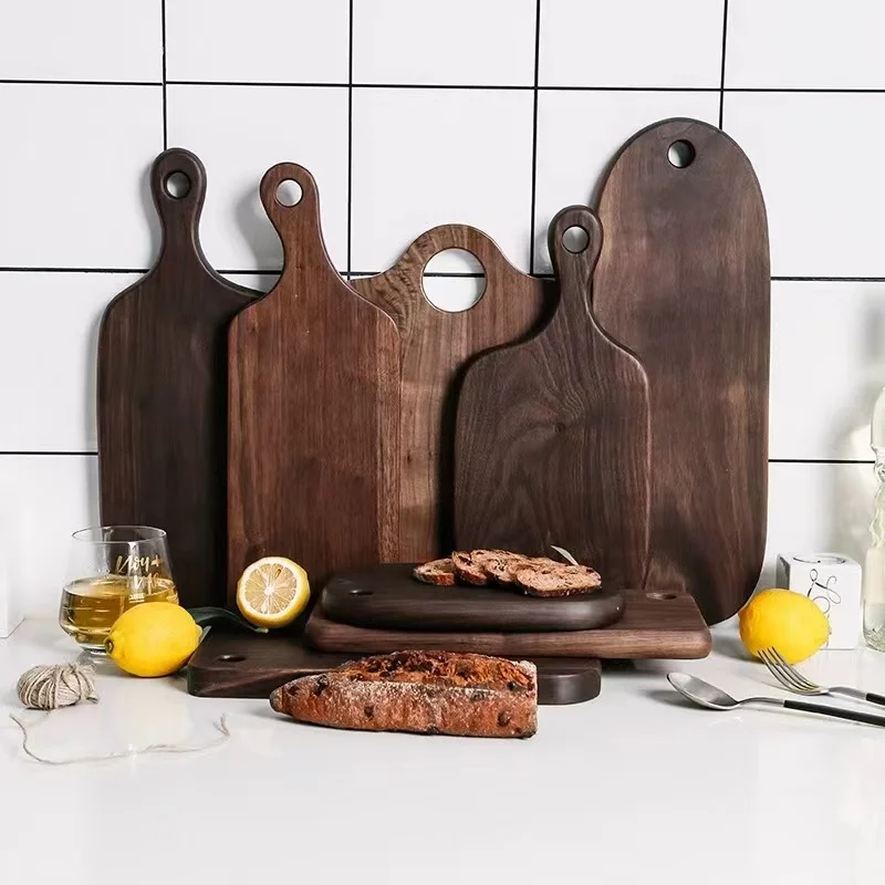 

Black Walnut Solid Wood Pizza Board Kitchen Accessories Wooden Tableware Steak Plate Rectangular Cutting Board Dining Plate