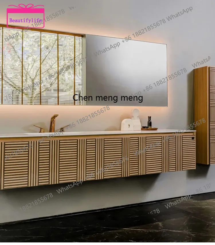 

YL Nordic solid wood bathroom cabinet combination Corian integrated basin simple modern wind washing table customization