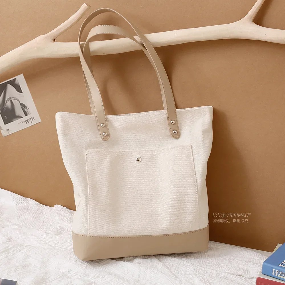 Korean Shoulder Bag for Women 2024 New Girl Handbags Large Student Tote Book Bag Blank Canvas Fashion Casual Big Female Shoppers