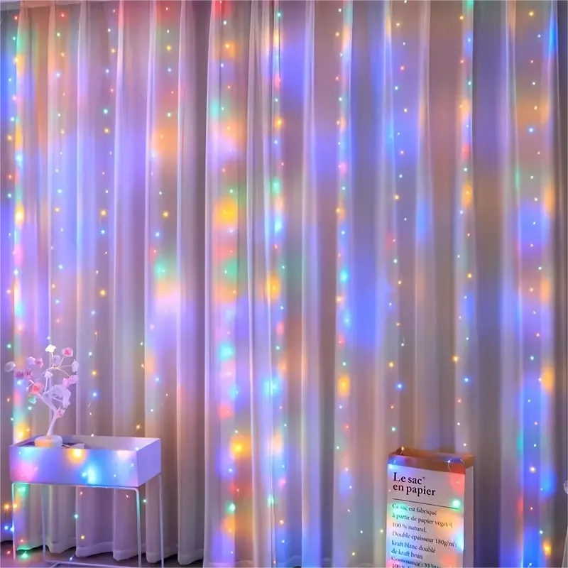 1 PC LED Curtain Lights Warm Fairy String Festival Rainbow Window Lamp Home Bedroom Wedding Christmas Decoration