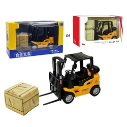 Alloy Die-Cast Model Vehicle Construction Forklift Friction Toy w/ Cargo Pallet Interactive Toy for Boys Girls Xmas Gift