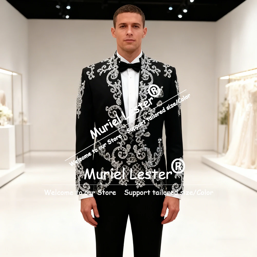 

Роскошные свадебные костюмы для жениха с камнями и бисером, приталенные однобортные пиджаки для выпускного вечера, индивидуальный комплект из трех предметов, мужские смокинги для банкета и вечеринки