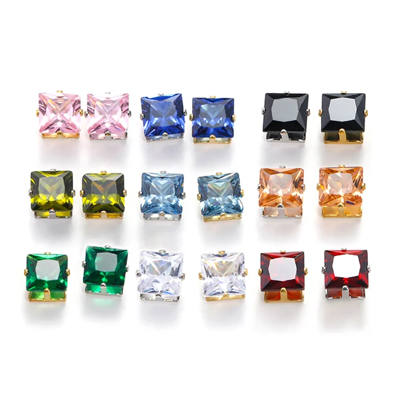 Multicolour Super Flash Square Shape Natural Zircon, Gold/Silver Base Sewing Rhinestone, Diy/Jewellery Accessories 8mm 20pcs/lot