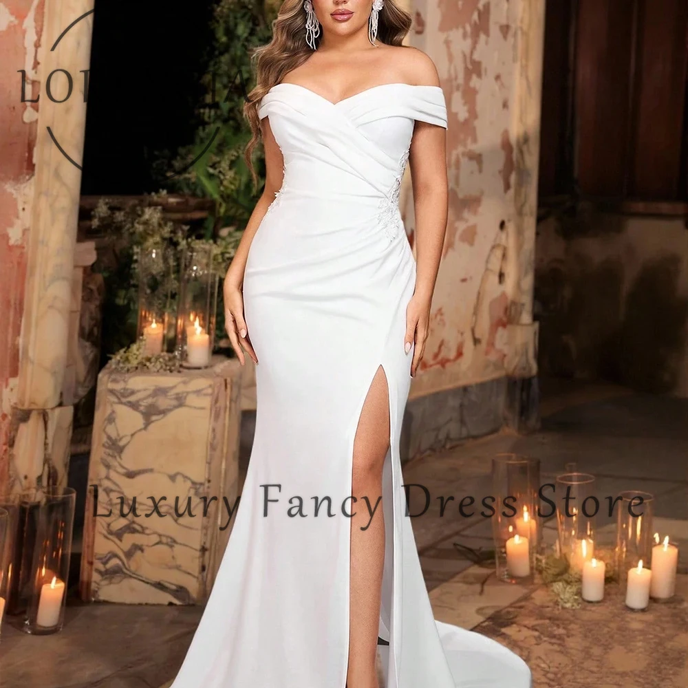 فساتين زفاف حورية البحر بسيطة للمرأة قبالة الكتف الجانب الشق فستان زفاف فستان العروس مخصص بلا أكمام vestidos de novia