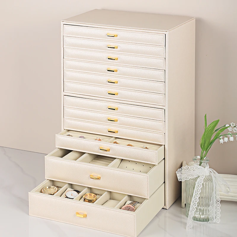Large Capacity Jewelry Organizer Box with 12 Drawers Jewelry Display Collection PU Storage Necklace Holder for Anniversary