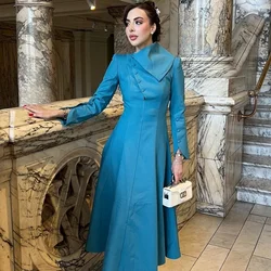 Customized Sizes Available Simple Jersey Button Pleat A-line High Collar Midi Dresses Bespoke Occasion Dresses Exquisite Elegant