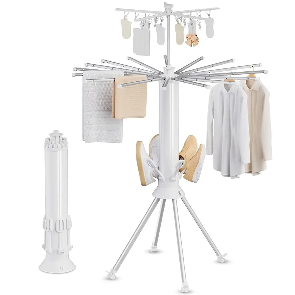 

Free ShippingClothes Drying Rack Foldable, 4-Legged Portable Drying Rack Clothing with 20 Clips, Shoe Dryer Rack, Outdoor Laundr