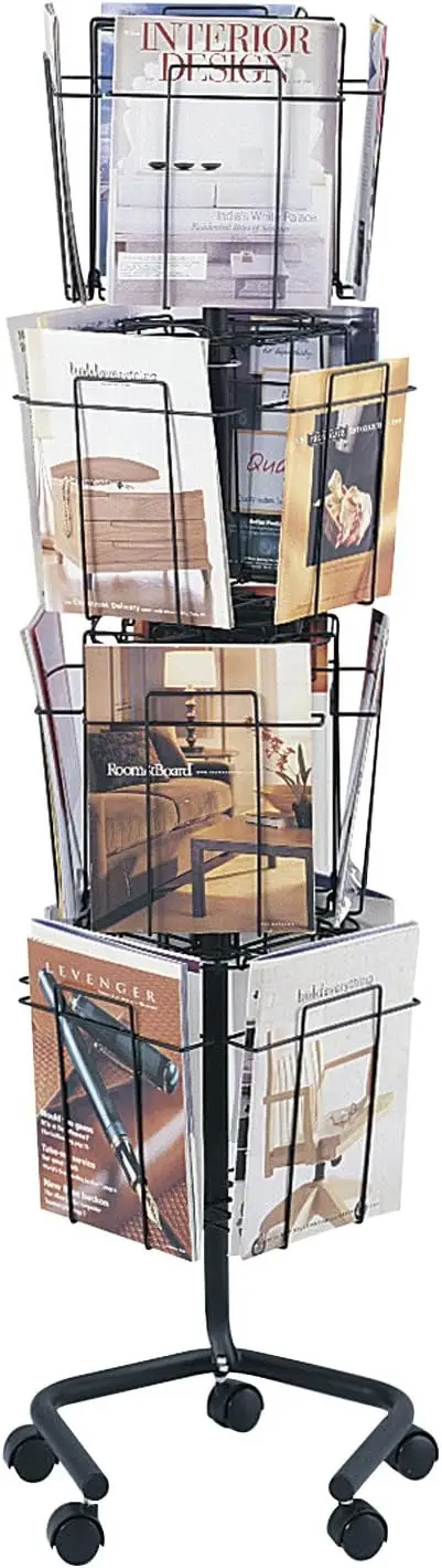 Products 4139CH Rotary Magazine Literature Floor Display Rack, 16 Compartments, 4 Rotating Tiers, Lockable Freestanding