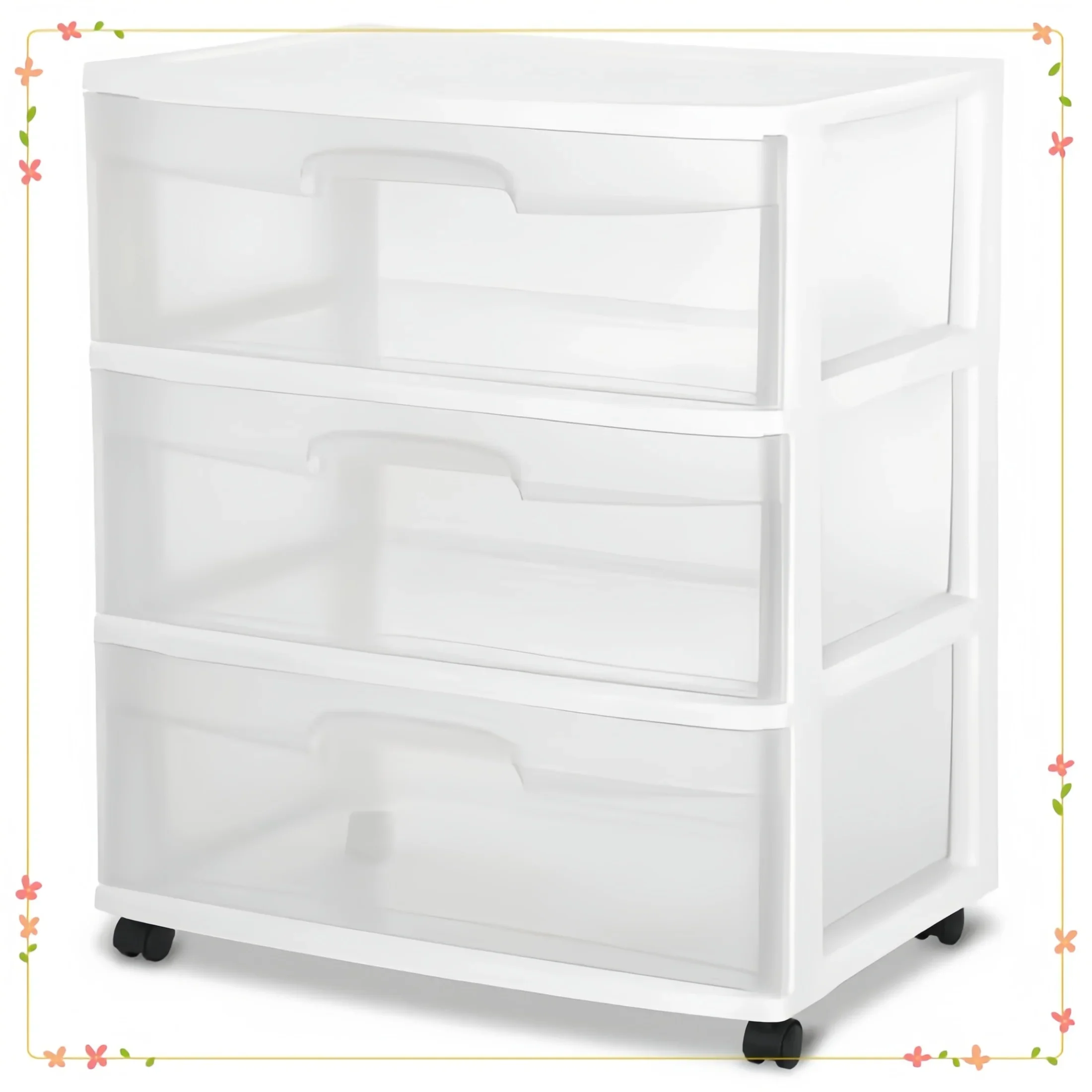 White Wide 3-Drawer Rolling Storage Cart, Clear Plastic Organizers for Bedroom Office Kitchen Bathroom, Versatile Cart