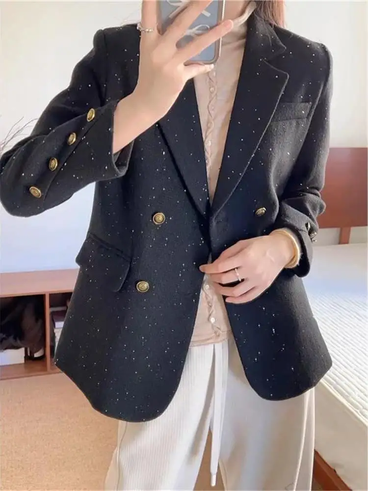 

iny Faionable Women's Suit Jaet Spring Autumn Loose Fit Versatile Slimming Outerwear Long Sve Office Appropriate