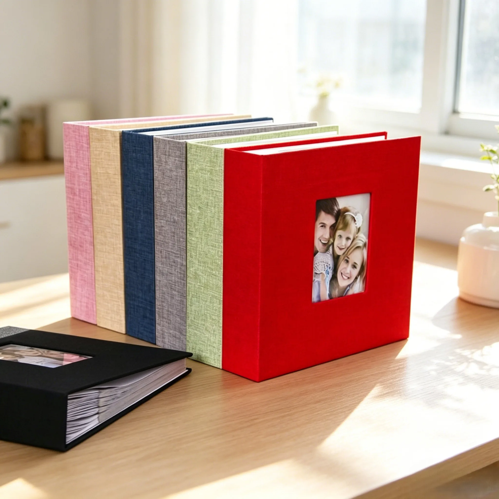 Linen Fabric Photo Album Holds 200pcs 6 Inch Photos, Front Display Window and Writing Space,for Family, Travel, Wedding and Gift