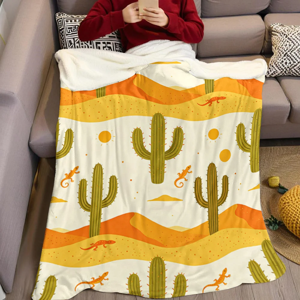 Desert Cactus Dunes Flannel Blanket Warm Soft Halloween Christmas All-Season Couch Decorative Cozy Warm Gift