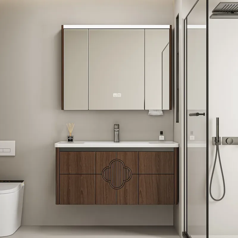 for New Medieval Style Hand Wash Basin Cabinet Combination Walnut Bathroom Cabinet Ceramic Integrated Basin Toilet Washbasin