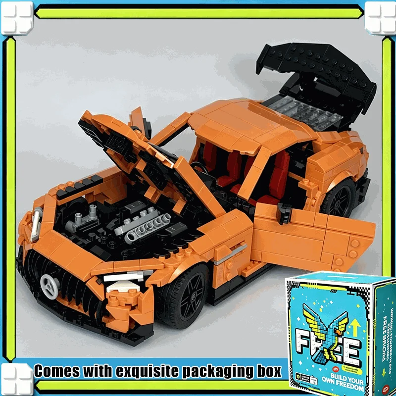 1432PCS Orange Super Sports Car Coupe Model Custom Building Blocks Kit Racing Vehicle Assembly Toy Collection Display Gift