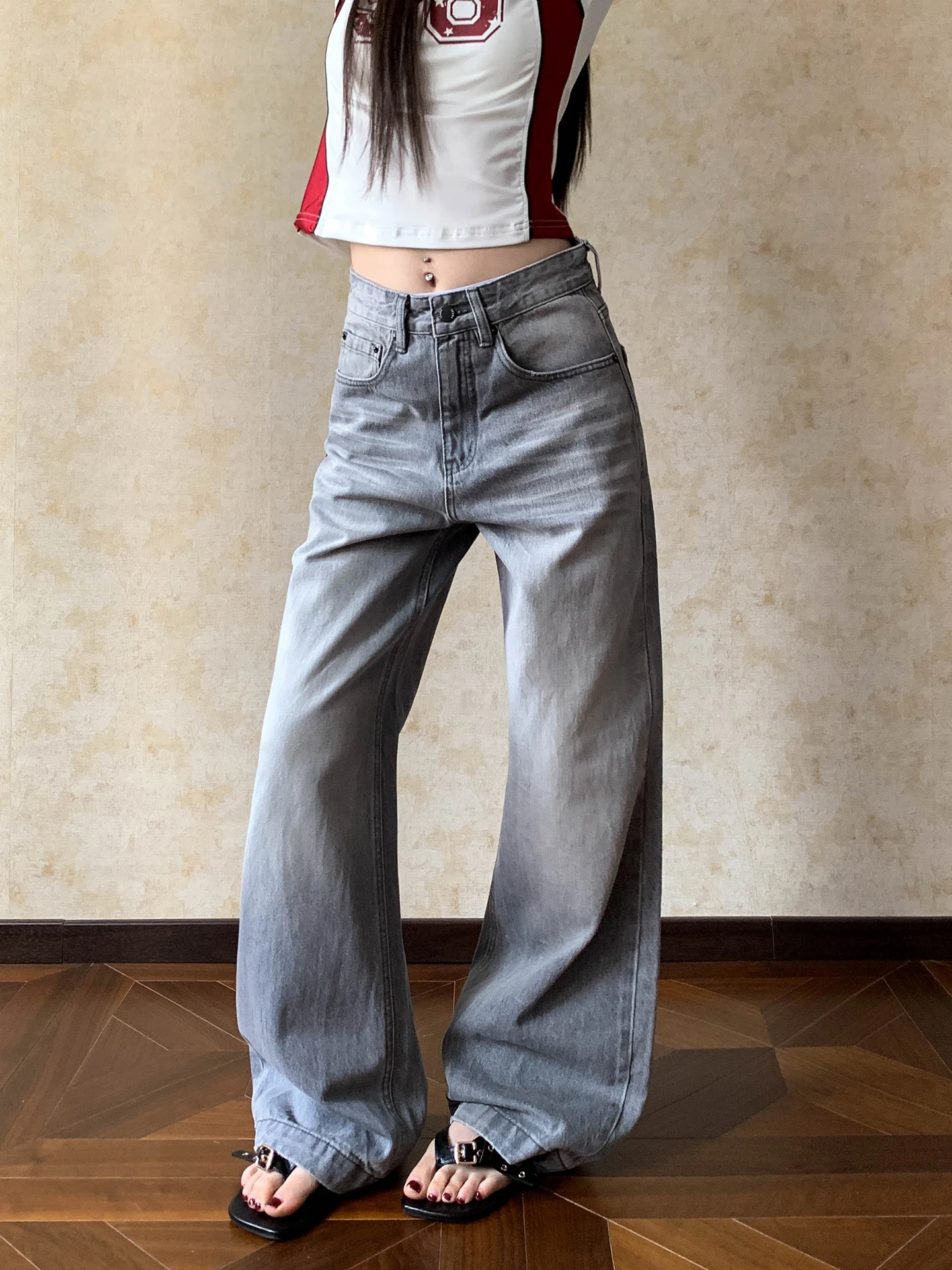 

Джинсы Apocket в американском уличном стиле, рваные, серые, прямого кроя, с эффектом потертости, свободные женские джинсы из хлопкового денима, повседневные