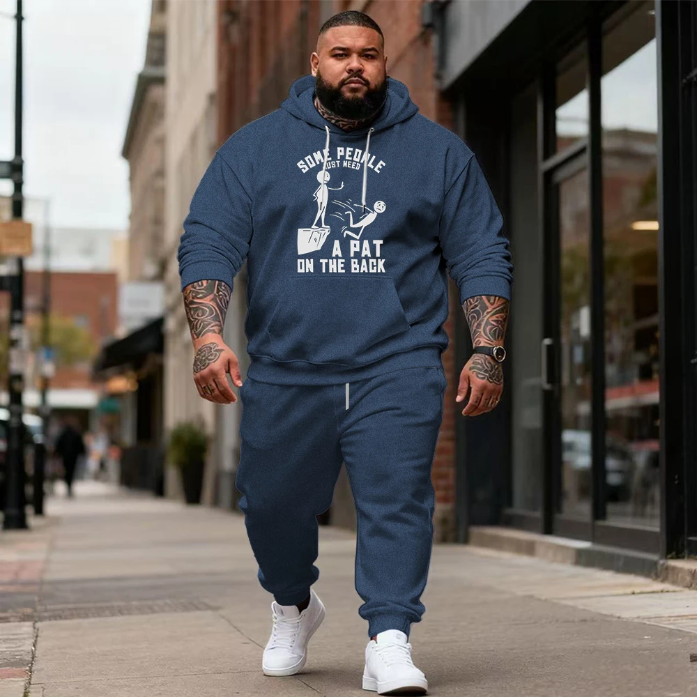 

S-9xl plus size Big & Tall Hoodie Set: Trendy Funny Letter Slogans - 2-Piece Casual Outfit, Durable Fabric