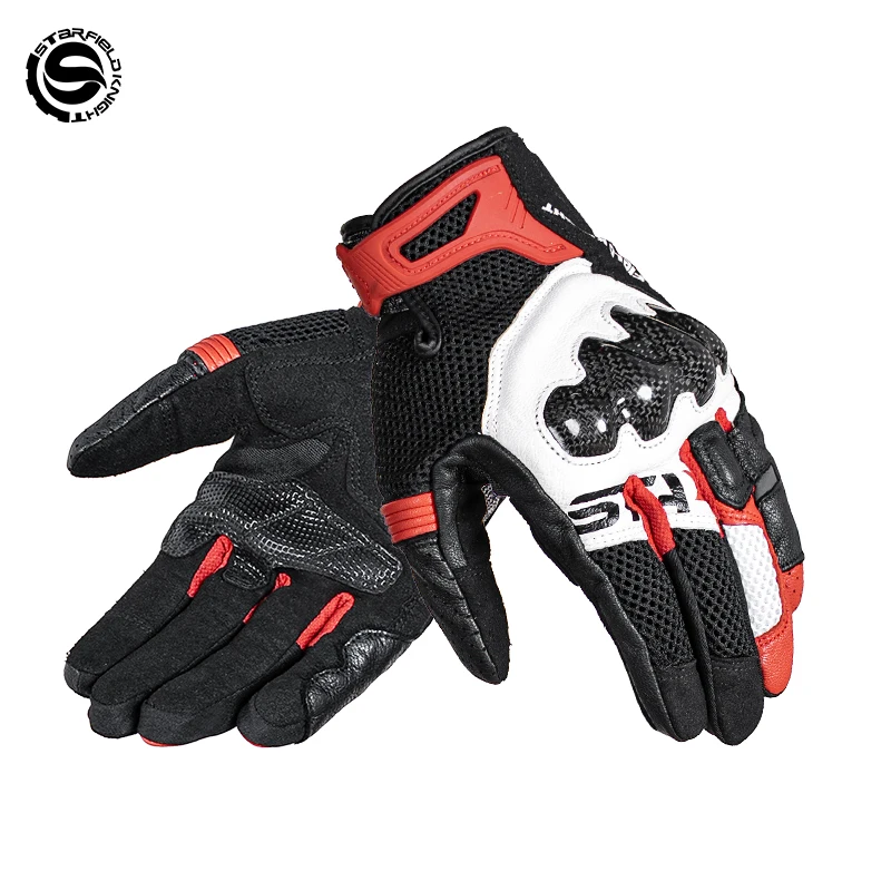 SFK Full Finger Motorcyle Gloves Carbon Fiber Joint Protection Gears Summer Breathable Real Goat Leather Non-slip Wear-resistant