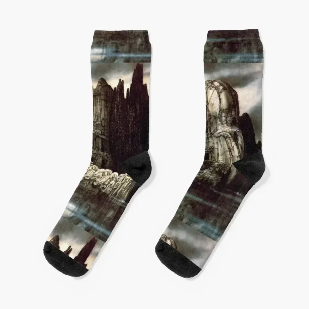 

H.R Giger - Isle of The Dead Socks Antiskid soccer Lots cycling Socks Female Men's