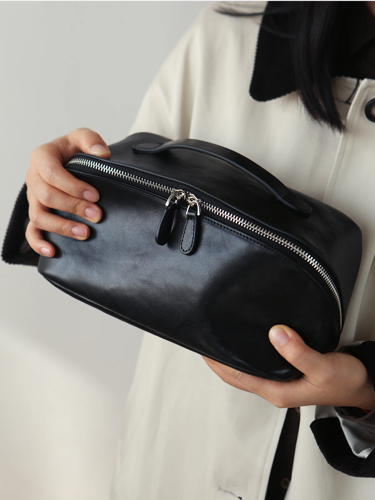 

Leather Cosmetic Bag First Layer Cowhide Wash High-End Women's Travel Large Capacity Storage