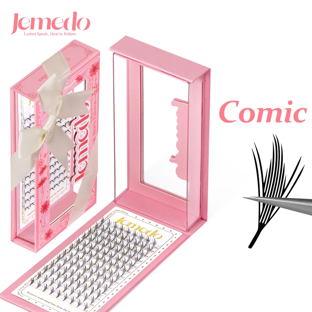 JEMEDO Manga Lashes Extension Feather Style Clusters Premade Eyelash Extensions Lightweight Feather Eyelashes Comic Style Lashes