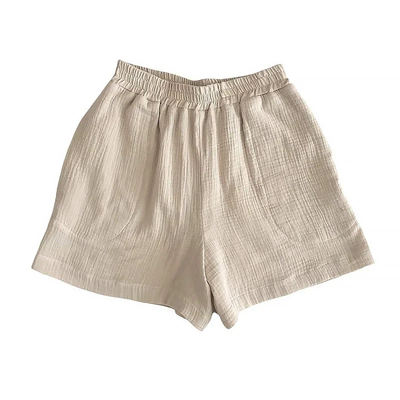 Pantaloncini estivi da donna in mussola di garza di cotone Casual di recente 100% pantaloncini da spiaggia sportivi a gamba larga elastici a vita alta con tasche 2024