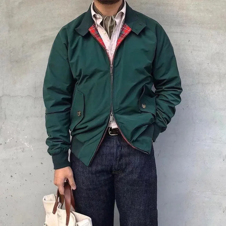 

2025 New Autumn Style Harlington Retro British Pilot Jacket Men's Loose Pure Color Stand Collar Three-Proof Outerwear Trendy