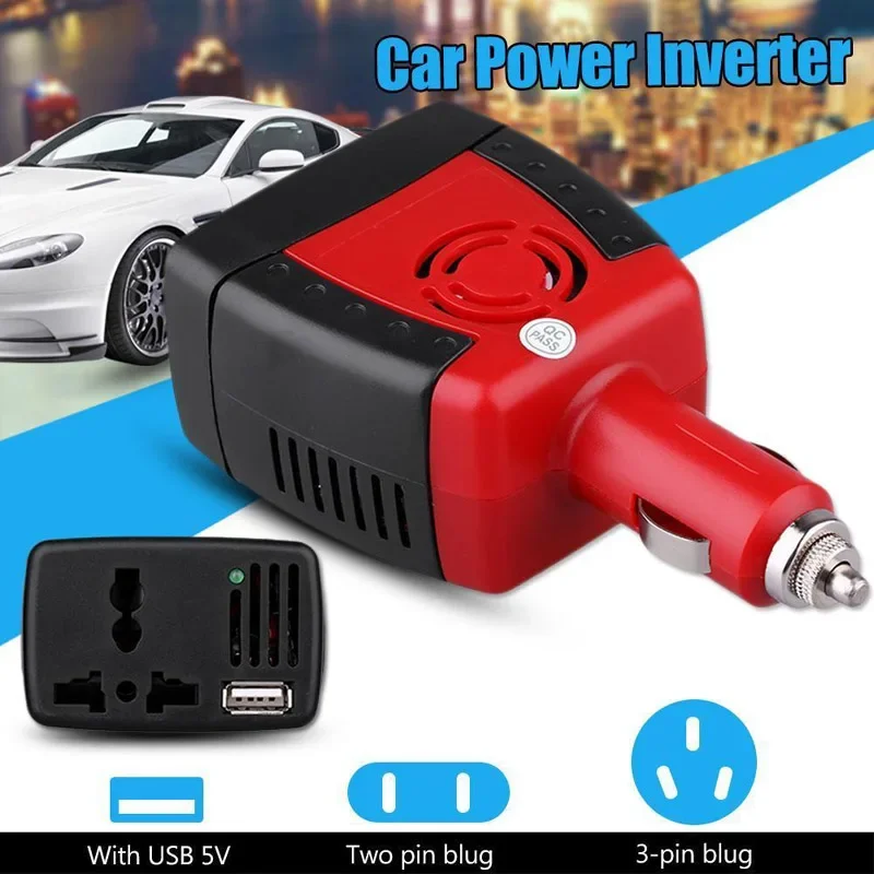 Inversor de Energia do Carro com Carregador, 150W, DC 12V para AC 110V ou 220V, Plugue Universal, Conversor de Voltagem, Auto Inversor USB, 0.5A,