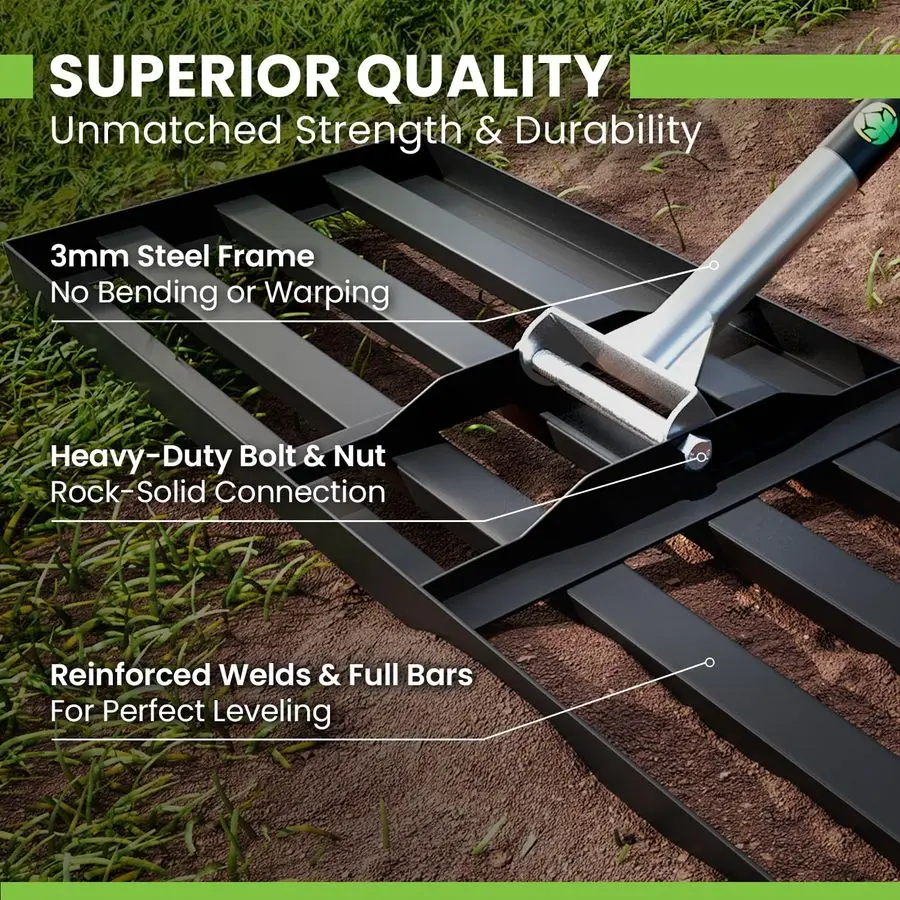 Lawn Leveling Rake 48 x 10 Heavy Duty Professional Grade Reinforced Steel Landscape Tool for Soil, Sand amp Garden Superior Stre