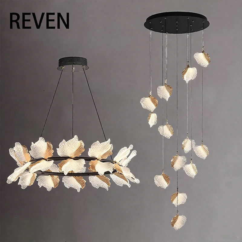 

REVEN Customizable sizes Modern Chandelier Pendant lamp Luster Dimmable LED Ceiling Light Fixture for Staircase Hotel Villa