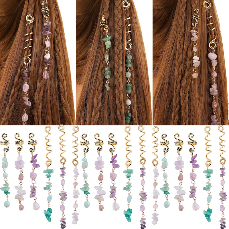 Spiral Charms Beads for Women Colored Crystal Stone Braids Barretts Hair Beads Jewelry Vintage Hairpin Dreadlock Accessories