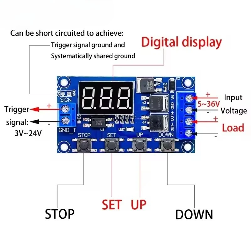 LED Digital Display, High-Precision DC 12V/24V Dual MOSFET Timer Module, Adjustable Time-Delay Relay for Industrial Automation