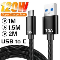 120W 10A Fast Charging Data Cable Line USB Type C 1m/1.5m/2m Anti-break Fast Charge Cable Wire for Samsung Huawei Honor Oneplus