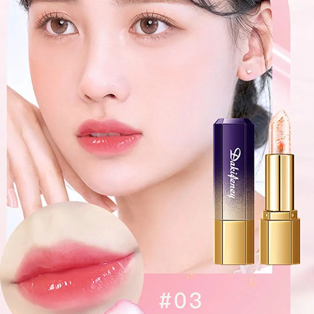 Transparente geléia flor bálsamo labial, temperatura mudando de cor, impermeável duradoura hidratante, linhas finas suaves, reparação lábios cuidados