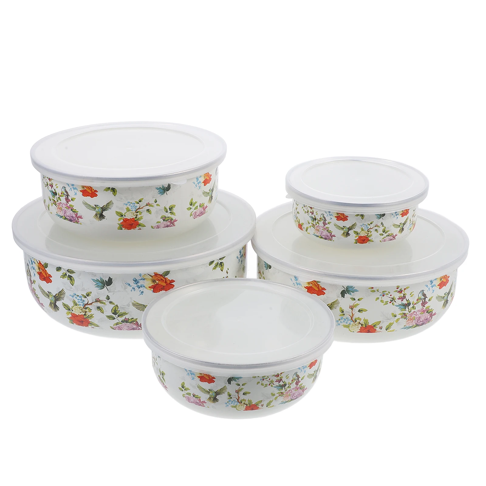 

5 Pcs Food Containers Bowls Enamel Soup Mixing Bowl Lid Kitchen Food Containers Salad Salad Bowl Noodle Storage Bowls