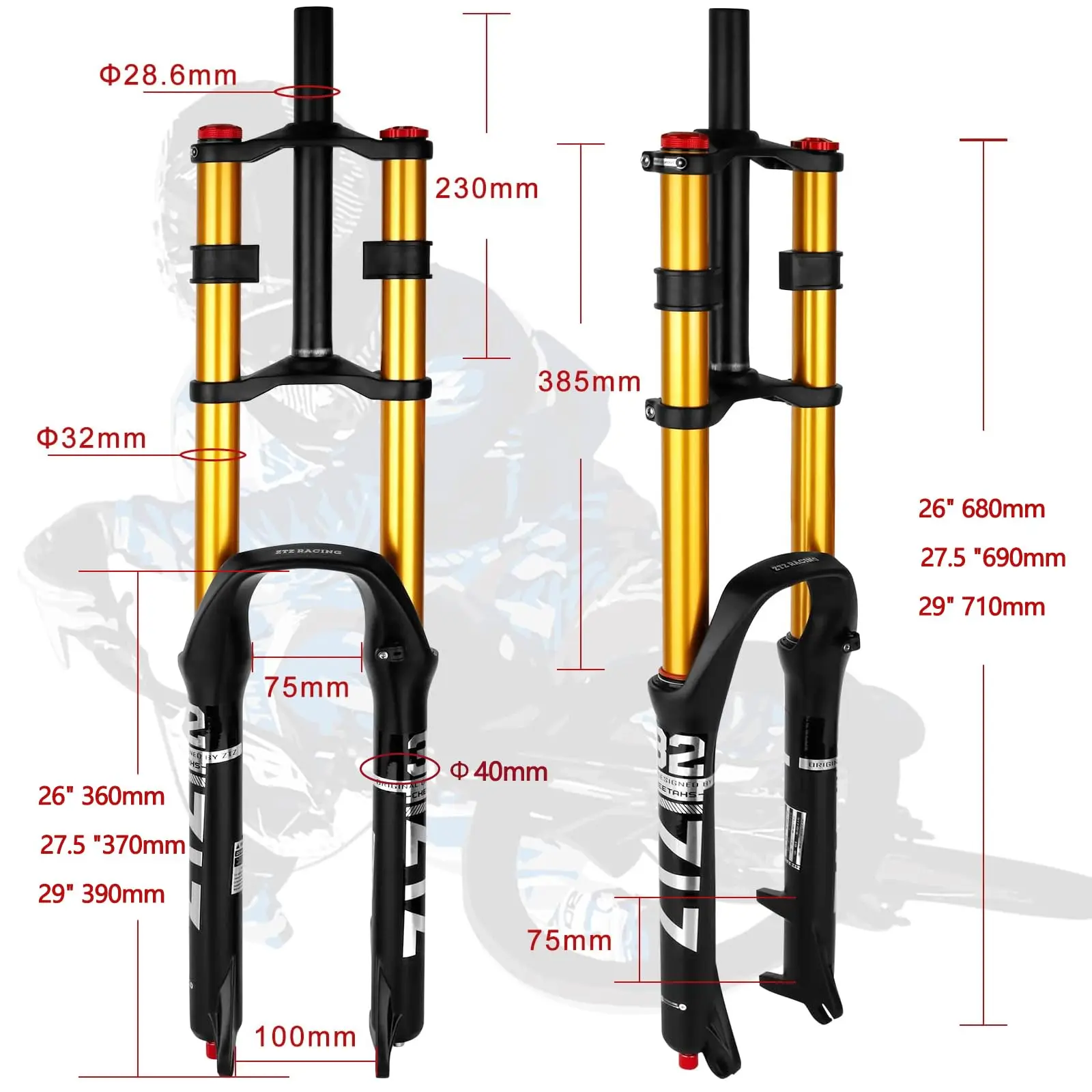 ZTZ Bike Suspension Fork 26/27.5/29\