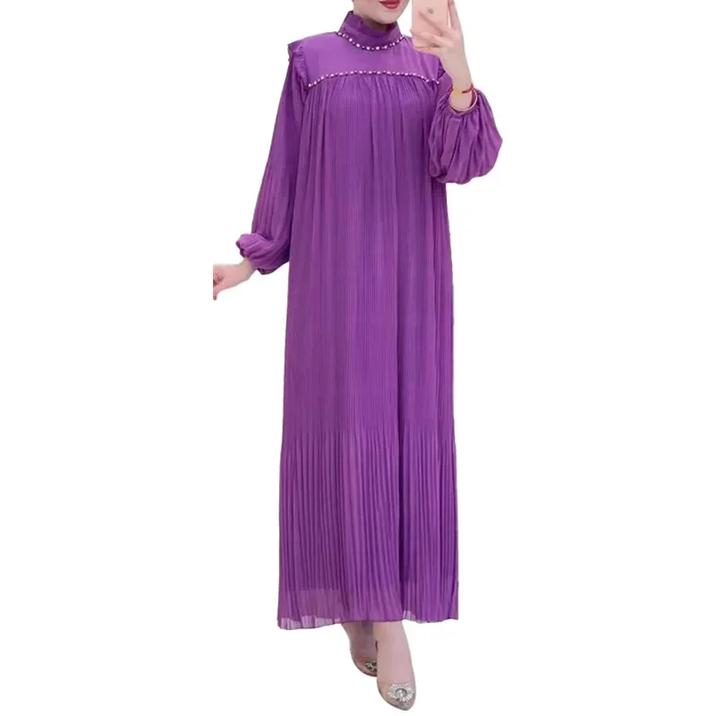 Elegante temperamento donne Dubai Abaya caftano turchia Islam abito musulmano Solid Lantern Sleeve Abaya per le donne caftano con cintura