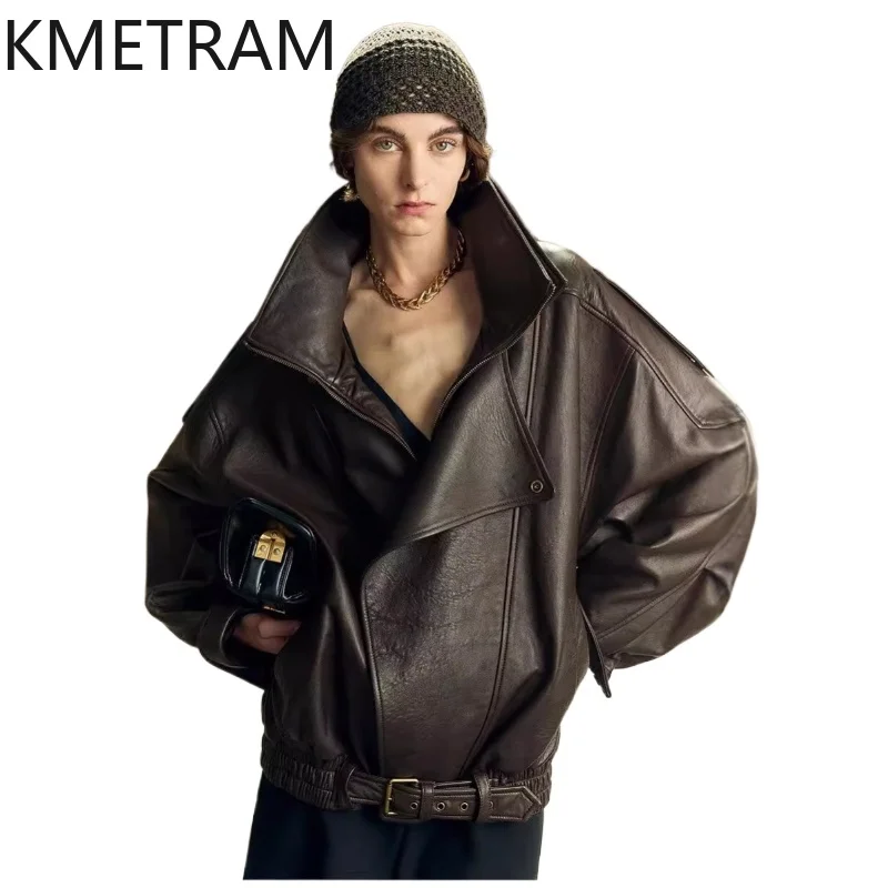 KMETRAM Genuine Sheepskin Leather Jacket Woman Fashion Oversized Coat Autumn Fashion Jackets High Quality Women Clothing 2026 코트