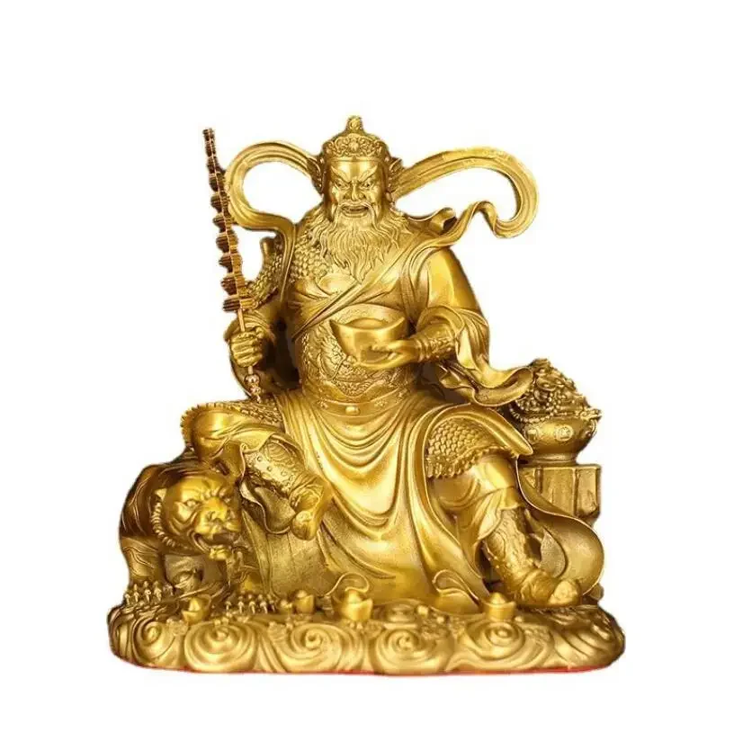 Zhao Gongming ornament made of brass, Zhao Gongming riding a tiger statue, Wu offering five Buddha statues, large size