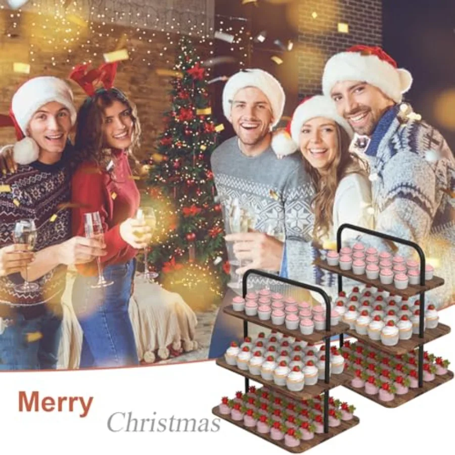 Cupcake Stand, 3-Tier Dessert Stand for 52 Cupcakes, Wood Metal Tower Display Premium Holder Dessert Tree Tower for Christmas B