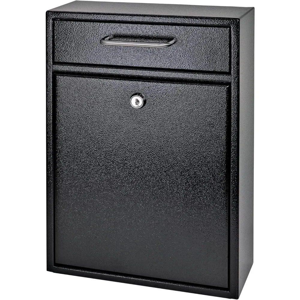 High Security Steel Locking Wall Mounted Mailbox-Office Comment Letter Deposit, Black Drop Box