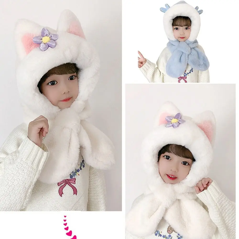 Polyester fibre Cartoon Children\'s Hat With Scarf Cartoon 1-12 years old Full Cover Earflap Hood Warm Ear Protection Cap